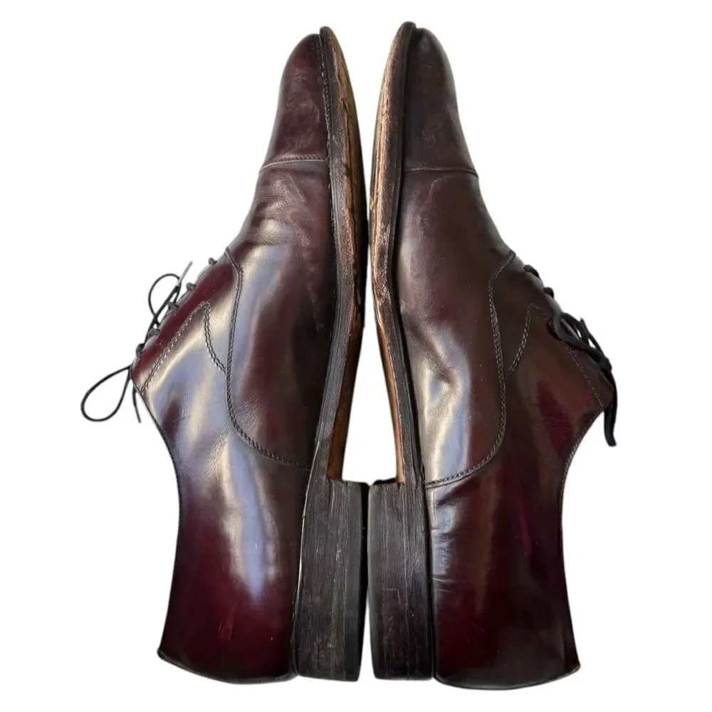 Leather Cap Toe Lace Up Oxford Dress Shoe Men’s Size 10 D Bordeaux Made in Italy